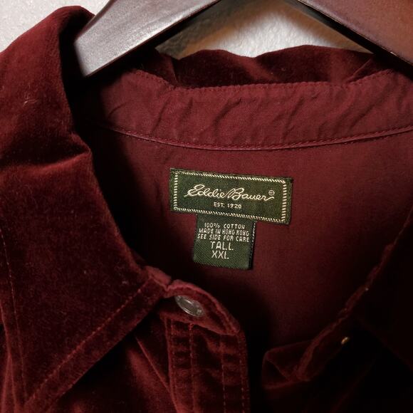 EDDIE BAUER (Tall) Velvet Snap Button Western Shirt Dress Wine Nightgown - Picture 4 of 9